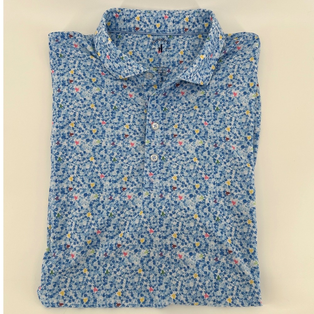 Johnnie-O Floral Print Polo Shirt Mens L Short Sleeve Colorful UPF 50
